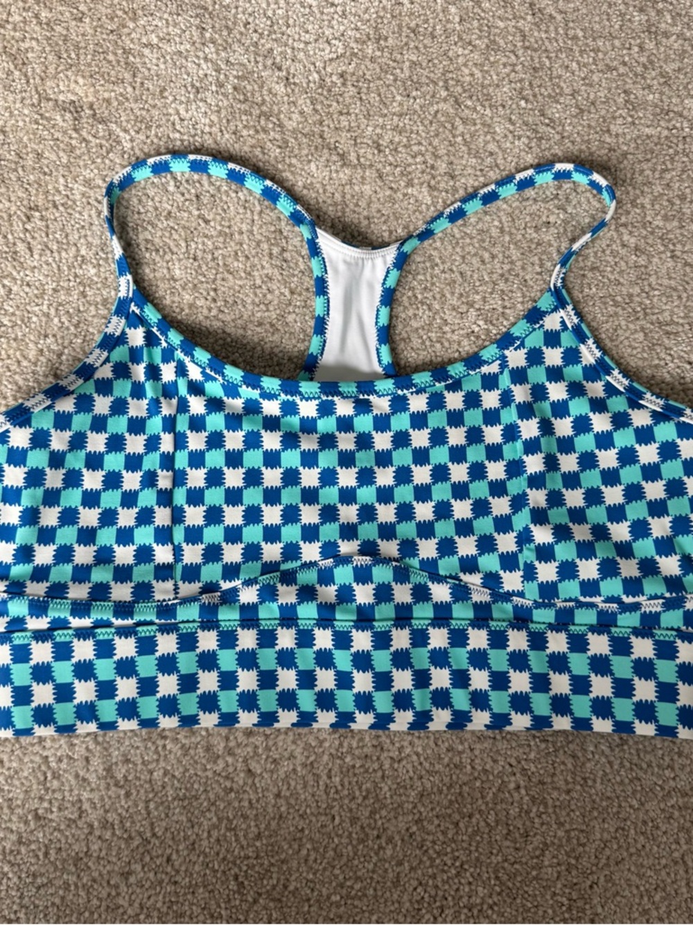 SOLID & STRIPED Blue and Teal Checkered Sports Bra
